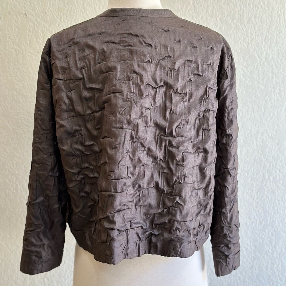 Eileen Fisher Tussah Bartack Silk Lightweight Jacket Cover-up Cropped Medium - Picture 2 of 5